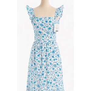 NWT Draper James Blue Floral Midi Dress Ruffle Sleeves Cottagecore Smocked Large